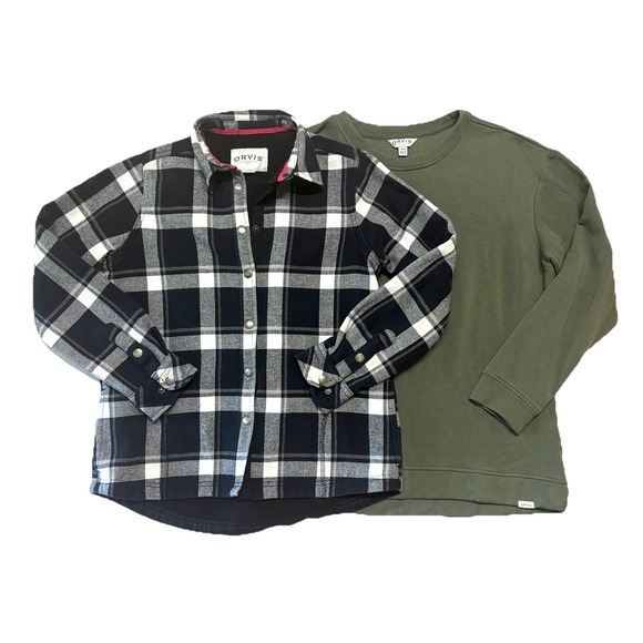 Orvis Shirt Womens Lot Fleece Lined Flannel Jacket Shacket Plaid Snap Front S M - Picture 1 of 16